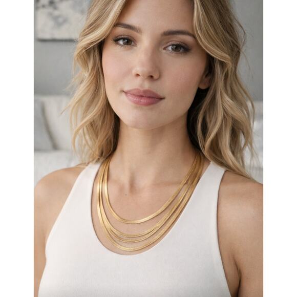 Express Gold Multi Layered Necklace New - Picture 1 of 3